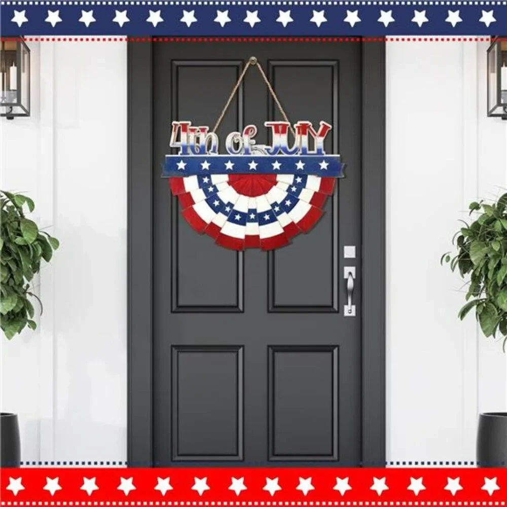 4th of July Decoration Patriotic Door Sign Wooden Red White Blue
